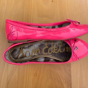 Sam Edelman Bright Pink Patent Leather Bow Ballet Flats